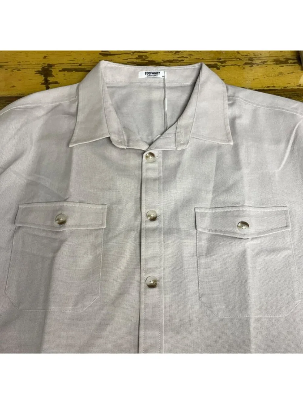 Coofandy Linen Blend Casual Button Down Shirt Cream Tan Sz XXL